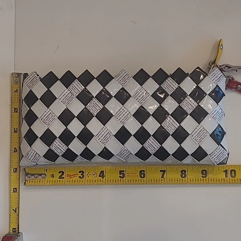 Nahui Olli Checkered Zip Top Wristlet Recycled Candy Wrapper Mini Bag